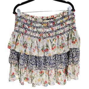 Current Air Los Angeles Floral Tiered‎ Metallic Skirt Smocked Waist Lightweight